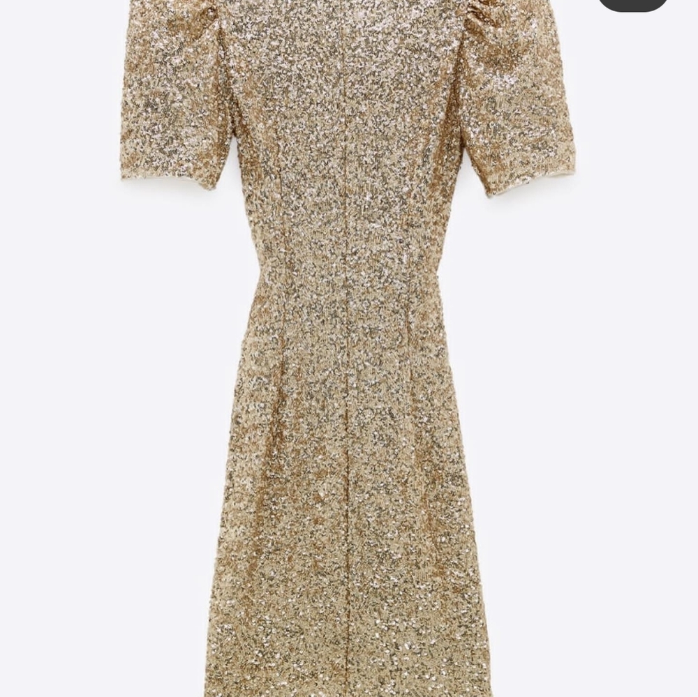 ZARA LIMITED EDITION DRAPED SEQUIN GOLD DRESS - Picture 11 of 16